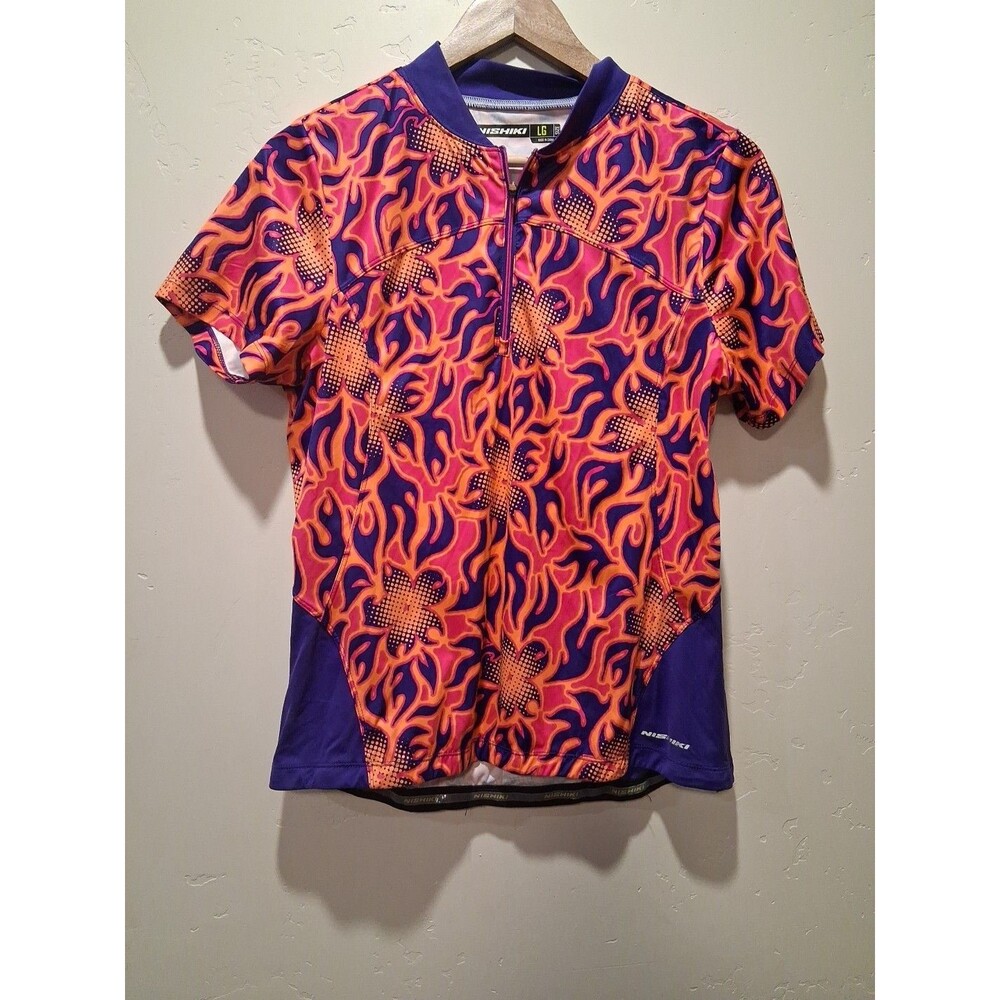 Nishiki Women's Size Large Pink/Purple Hawaiian Geometric Cycling Jersey Sports